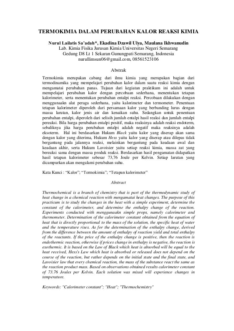 jurnal tentang termokimia